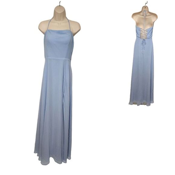 Speechless Women's Halter Chiffon Maxi Blue Dress Size 11 - Picture 3 of 8